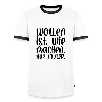 Wollen ist wie machen nur fauler - Männer Kontrast-T-Shirt - Weiß/Schwarz - Vorne - AI Model Female 172 light (172cm) & AI Model Male 178 dark (178cm)