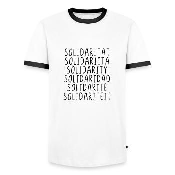 Solidarität - Männer Kontrast-T-Shirt - Weiß/Schwarz - Vorne - AI Model Female 172 light (172cm) & AI Model Male 178 dark (178cm)