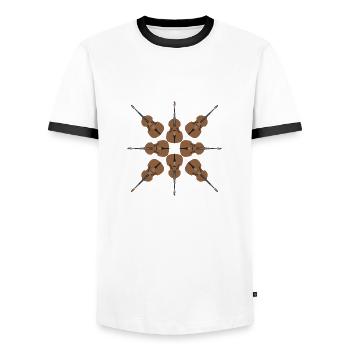 Cartoon-Stil Kontrabass-Hintergrund - Männer Kontrast-T-Shirt - Weiß/Schwarz - Vorne - AI Model Female 172 light (172cm) & AI Model Male 178 dark (178cm)