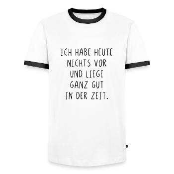 Ich habe heute nichts vor liege gut in der Zeit - Männer Kontrast-T-Shirt - Weiß/Schwarz - Vorne - AI Model Female 172 light (172cm) & AI Model Male 178 dark (178cm)