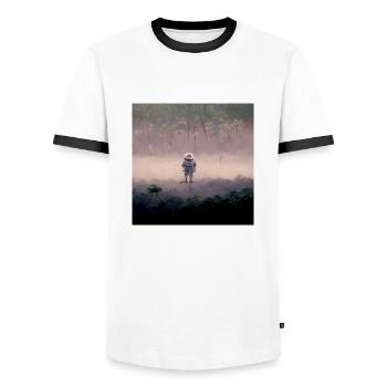Lonely Voyager 011 - Männer Kontrast-T-Shirt - Weiß/Schwarz - Vorne - AI Model Female 172 light (172cm) & AI Model Male 178 dark (178cm)
