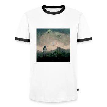 Lonely Voyager 019 - Männer Kontrast-T-Shirt - Weiß/Schwarz - Vorne - AI Model Female 172 light (172cm) & AI Model Male 178 dark (178cm)