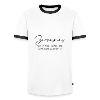Sarkasmus es ist nicht erlaubt dumme zu schlagen - Männer Kontrast-T-Shirt - Weiß/Schwarz - Vorne - AI Model Female 172 light (172cm) & AI Model Male 178 dark (178cm)