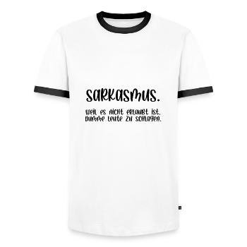 Sarkasmus es ist nicht erlaubt dumme zu schlagen - Männer Kontrast-T-Shirt - Weiß/Schwarz - Vorne - AI Model Female 172 light (172cm) & AI Model Male 178 dark (178cm)