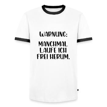 Warnung manchmal laufe ich frei herum - Männer Kontrast-T-Shirt - Weiß/Schwarz - Vorne - AI Model Female 172 light (172cm) & AI Model Male 178 dark (178cm)