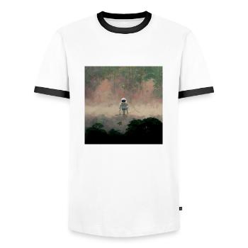 Lonely Voyager 035 - Männer Kontrast-T-Shirt - Weiß/Schwarz - Vorne - AI Model Female 172 light (172cm) & AI Model Male 178 dark (178cm)