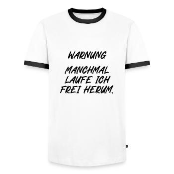 Warnung manchmal laufe ich frei herum - Männer Kontrast-T-Shirt - Weiß/Schwarz - Vorne - AI Model Female 172 light (172cm) & AI Model Male 178 dark (178cm)