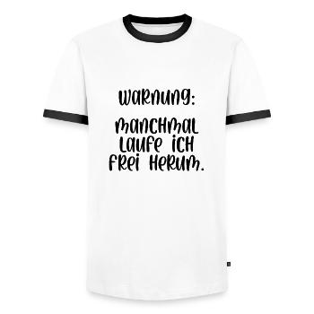 Warnung manchmal laufe ich frei herum - Männer Kontrast-T-Shirt - Weiß/Schwarz - Vorne - AI Model Female 172 light (172cm) & AI Model Male 178 dark (178cm)