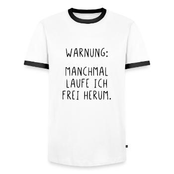 Warnung manchmal laufe ich frei herum - Männer Kontrast-T-Shirt - Weiß/Schwarz - Vorne - AI Model Female 172 light (172cm) & AI Model Male 178 dark (178cm)