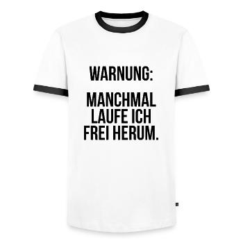 Warnung manchmal laufe ich frei herum - Männer Kontrast-T-Shirt - Weiß/Schwarz - Vorne - AI Model Female 172 light (172cm) & AI Model Male 178 dark (178cm)