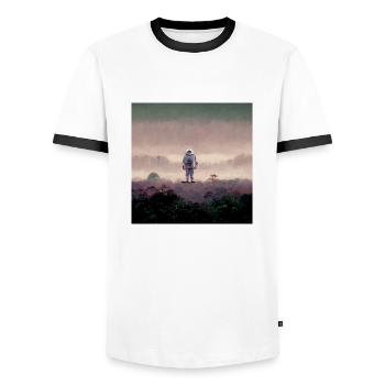 Lonely Voyager 073 - Männer Kontrast-T-Shirt - Weiß/Schwarz - Vorne - AI Model Female 172 light (172cm) & AI Model Male 178 dark (178cm)