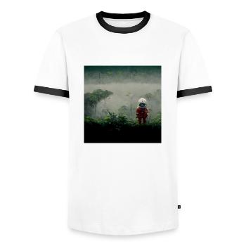 Lonely Voyager 049 - Männer Kontrast-T-Shirt - Weiß/Schwarz - Vorne - AI Model Female 172 light (172cm) & AI Model Male 178 dark (178cm)