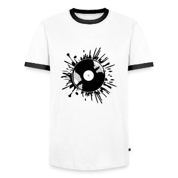 Drops of color blobs of vinyl record - Men's Ringer Shirt - white/black - Front - AI Model Female 172 light (172cm) & AI Model Male 178 dark (178cm)