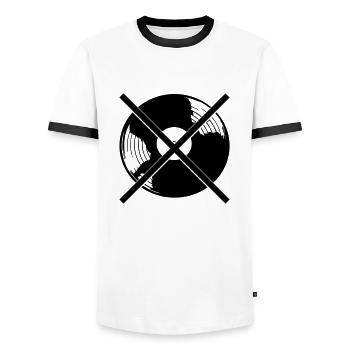 Pas de musique vinyle - T-shirt contrasté Homme - blanc/noir - Devant - AI Model Female 172 light (172cm) & AI Model Male 178 dark (178cm)