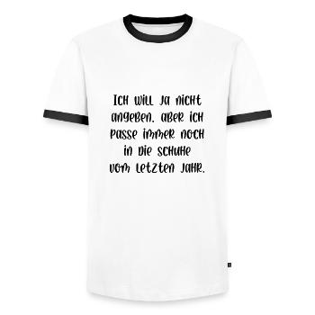Ich will ja nicht angeben aber - Männer Kontrast-T-Shirt - Weiß/Schwarz - Vorne - AI Model Female 172 light (172cm) & AI Model Male 178 dark (178cm)
