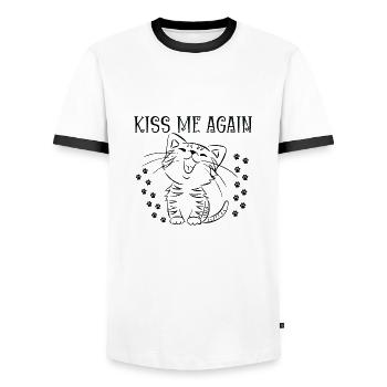 Küss mich wieder, sagte das Kätzchen - Männer Kontrast-T-Shirt - Weiß/Schwarz - Vorne - AI Model Female 172 light (172cm) & AI Model Male 178 dark (178cm)
