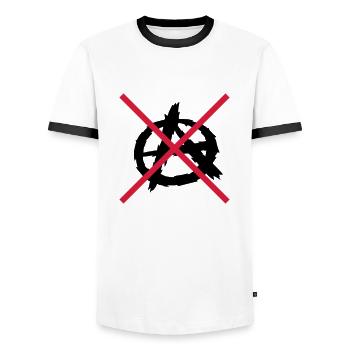 No anarchy symbol logo - Men's Ringer Shirt - white/black - Front - AI Model Female 172 light (172cm) & AI Model Male 178 dark (178cm)