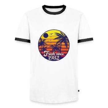 Millésime 1982 - T-shirt contrasté Homme - blanc/noir - Devant - AI Model Female 172 light (172cm) & AI Model Male 178 dark (178cm)