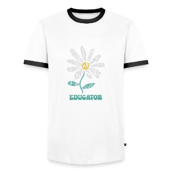 Life Is Good The Art Of Optimism Educator - Men's Ringer Shirt - white/black - Front - AI Model Female 172 light (172cm) & AI Model Male 178 dark (178cm)