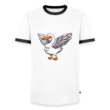 Goose Spreading Wings - Men's Ringer Shirt - white/black - Front - AI Model Female 172 light (172cm) & AI Model Male 178 dark (178cm)