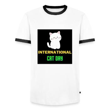 Journée internationale du chat 2022 - T-shirt contrasté Homme - blanc/noir - Devant - AI Model Female 172 light (172cm) & AI Model Male 178 dark (178cm)