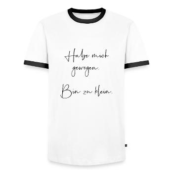 Habe mich gewogen bin zu klein - Männer Kontrast-T-Shirt - Weiß/Schwarz - Vorne - AI Model Female 172 light (172cm) & AI Model Male 178 dark (178cm)