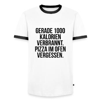 Gerade Kalorien verbrannt Pizza im Ofen vergessen - Männer Kontrast-T-Shirt - Weiß/Schwarz - Vorne - AI Model Female 172 light (172cm) & AI Model Male 178 dark (178cm)