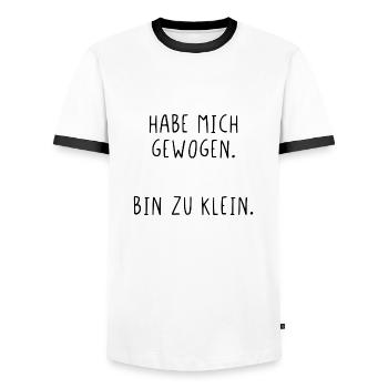 Habe mich gewogen bin zu klein - Männer Kontrast-T-Shirt - Weiß/Schwarz - Vorne - AI Model Female 172 light (172cm) & AI Model Male 178 dark (178cm)