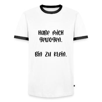 Habe mich gewogen bin zu klein - Männer Kontrast-T-Shirt - Weiß/Schwarz - Vorne - AI Model Female 172 light (172cm) & AI Model Male 178 dark (178cm)