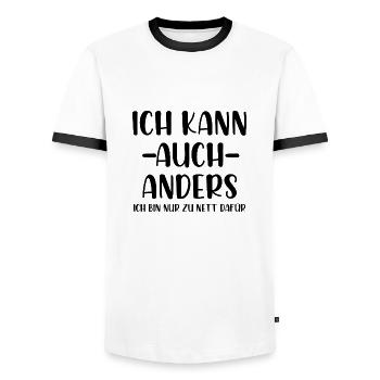 Ich kann auch anders ich bin nur zu nett dafür - Männer Kontrast-T-Shirt - Weiß/Schwarz - Vorne - AI Model Female 172 light (172cm) & AI Model Male 178 dark (178cm)