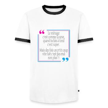 Le ménage c'est comme le sexe - T-shirt contrasté Homme - blanc/noir - Devant - AI Model Female 172 light (172cm) & AI Model Male 178 dark (178cm)