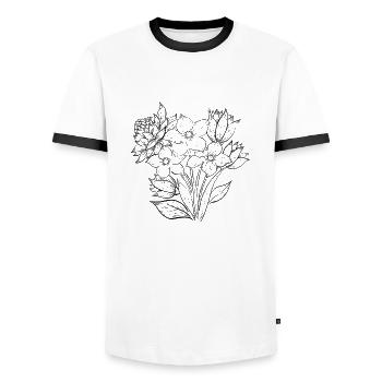 Illustration Flowers Early Summer - Men's Ringer Shirt - white/black - Front - AI Model Female 172 light (172cm) & AI Model Male 178 dark (178cm)