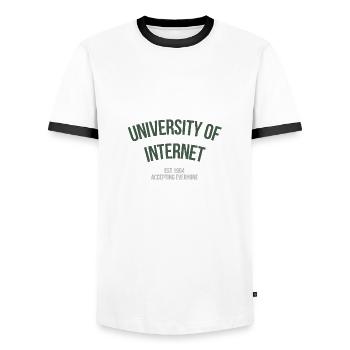 Université d’Internet. - T-shirt contrasté Homme - blanc/noir - Devant - AI Model Female 172 light (172cm) & AI Model Male 178 dark (178cm)