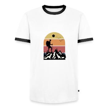 Mountain Calling idée cadeau La montagne m'appelle - T-shirt contrasté Homme - blanc/noir - Devant - AI Model Female 172 light (172cm) & AI Model Male 178 dark (178cm)