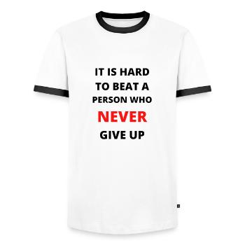 Never give up - Men's Ringer Shirt - white/black - Front - AI Model Female 172 light (172cm) & AI Model Male 178 dark (178cm)