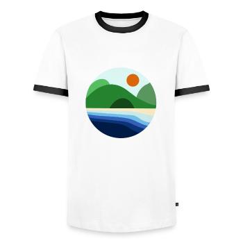 Vibrations de l’Islande - T-shirt contrasté Homme - blanc/noir - Devant - AI Model Female 172 light (172cm) & AI Model Male 178 dark (178cm)
