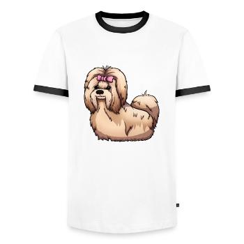 Shih Tzu - Männer Kontrast-T-Shirt - Weiß/Schwarz - Vorne - AI Model Female 172 light (172cm) & AI Model Male 178 dark (178cm)