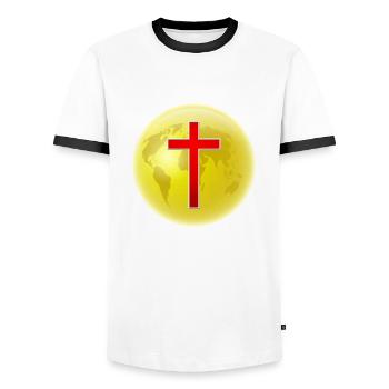 Worldwide Cross Symbol - Men's Ringer Shirt - white/black - Front - AI Model Female 172 light (172cm) & AI Model Male 178 dark (178cm)