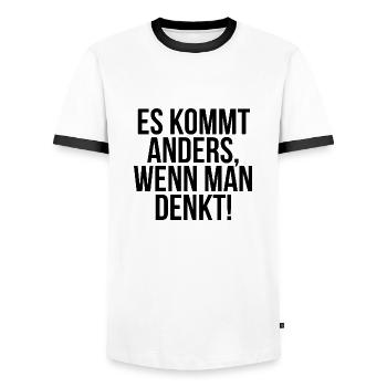 Es kommt anders wenn man denkt - Männer Kontrast-T-Shirt - Weiß/Schwarz - Vorne - AI Model Female 172 light (172cm) & AI Model Male 178 dark (178cm)