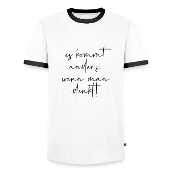 Es kommt anders wenn man denkt - Männer Kontrast-T-Shirt - Weiß/Schwarz - Vorne - AI Model Female 172 light (172cm) & AI Model Male 178 dark (178cm)