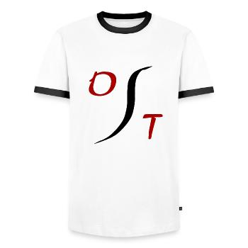 Over Th!nker O/T Design - Männer Kontrast-T-Shirt - Weiß/Schwarz - Vorne - AI Model Female 172 light (172cm) & AI Model Male 178 dark (178cm)
