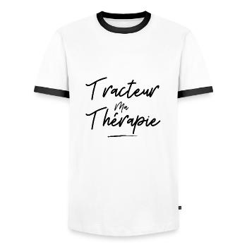 tracteur ma thérapie - idée cadeau - sport humour - T-shirt contrasté Homme - blanc/noir - Devant - AI Model Female 172 light (172cm) & AI Model Male 178 dark (178cm)