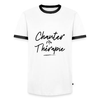 chanter ma thérapie- idée cadeau - sport humour - T-shirt contrasté Homme - blanc/noir - Devant - AI Model Female 172 light (172cm) & AI Model Male 178 dark (178cm)