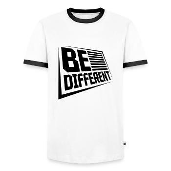 Be different Logo Design - Men's Ringer Shirt - white/black - Front - AI Model Female 172 light (172cm) & AI Model Male 178 dark (178cm)