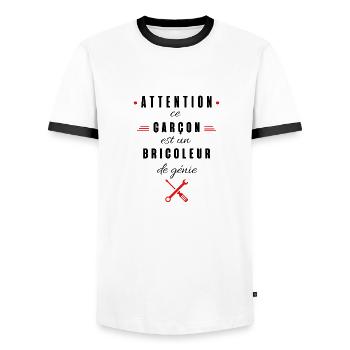 attention ce garçon est un bricoleur de génie - T-shirt contrasté Homme - blanc/noir - Devant - AI Model Female 172 light (172cm) & AI Model Male 178 dark (178cm)