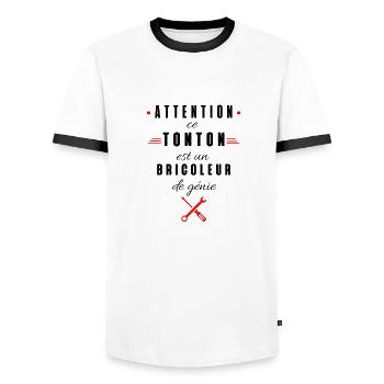 attention ce tonton est un bricoleur de génie - T-shirt contrasté Homme - blanc/noir - Devant - AI Model Female 172 light (172cm) & AI Model Male 178 dark (178cm)