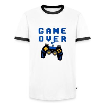 Game Over - Männer Kontrast-T-Shirt - Weiß/Schwarz - Vorne - AI Model Female 172 light (172cm) & AI Model Male 178 dark (178cm)