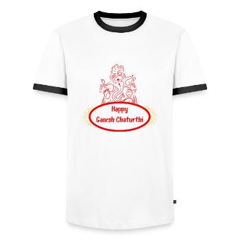 Happy Ganesh Chaturthi Rot - Männer Kontrast-T-Shirt - Weiß/Schwarz - Vorne - AI Model Female 172 light (172cm) & AI Model Male 178 dark (178cm)
