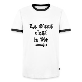 le gras c est la vie - T-shirt contrasté Homme - blanc/noir - Devant - AI Model Female 172 light (172cm) & AI Model Male 178 dark (178cm)