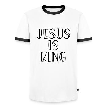 Jesus is King Spruch Geschenk - Männer Kontrast-T-Shirt - Weiß/Schwarz - Vorne - AI Model Female 172 light (172cm) & AI Model Male 178 dark (178cm)